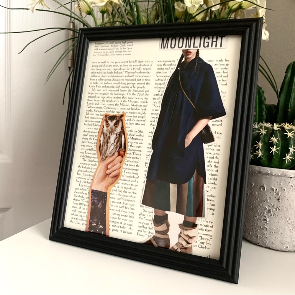 Moonlight Owl Collage Editorial Fashion Wall Art Surreal Aesthetic Decor
